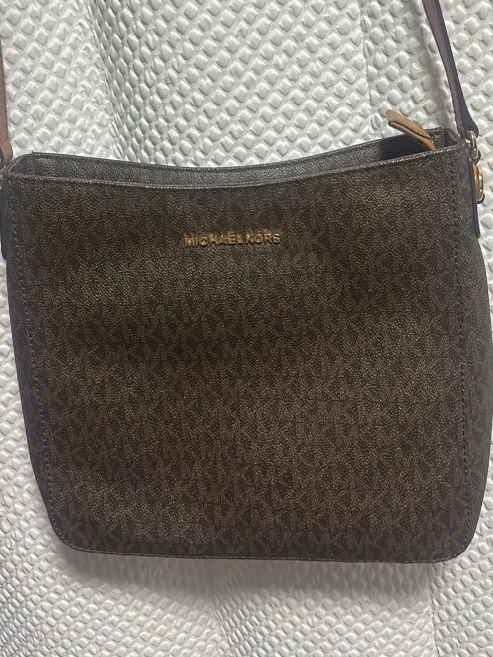 Michael Kors Dark Brown Signature Logo Shoulder Bag with Gold Hardware